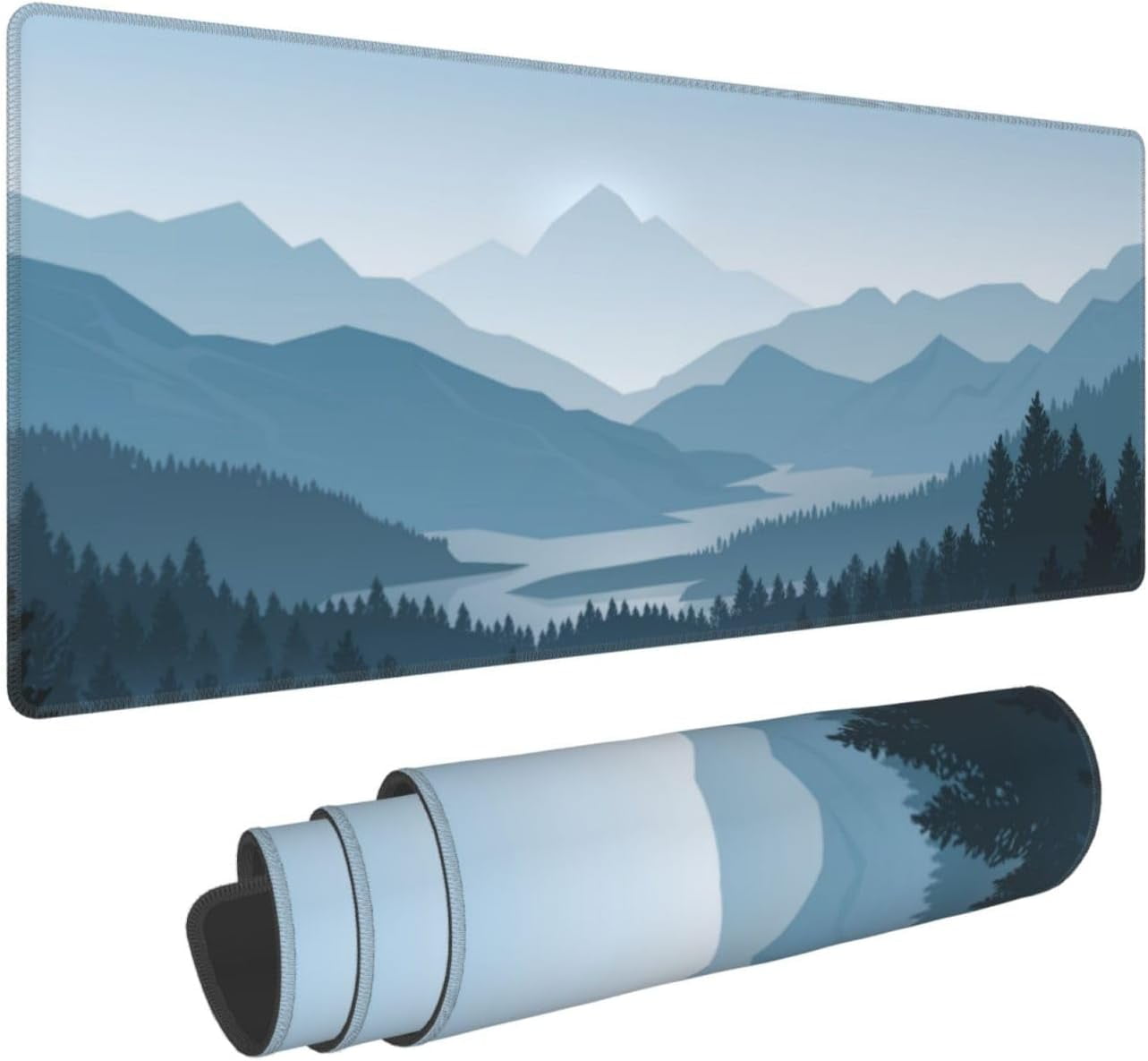 Mountain Gaming Mouse Pad Large Long Extended Pads Big Mousepad Extended Large Non-Slip Rubber Base Waterproof Big Keyboard Mat with Stitched Edges for Office Home and Game,31.5x11.8 Inch