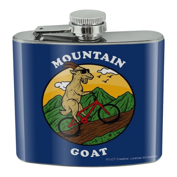 Mountain Goat Biking Funny Humor Stainless Steel 5oz Hip Drink Kidney Flask