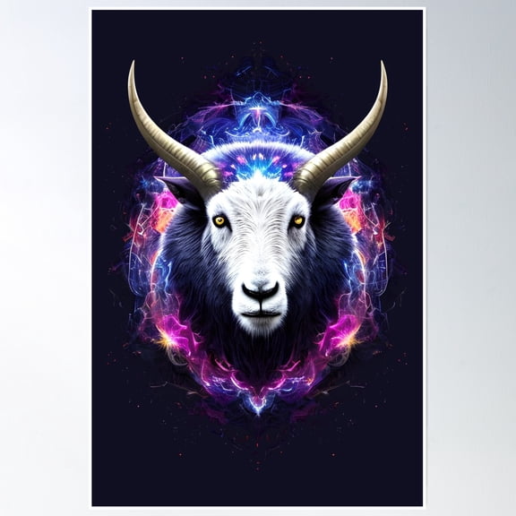 Mountain Goat Face In Flames And Fractal Poster Wall Art Modern Wall Decor Art