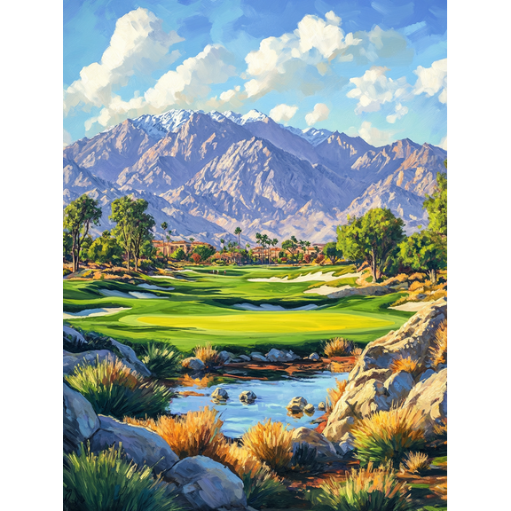 Mountain Golf Course Landscape Canvas Print/Wall Art Suitable for Living Room Bedroom Office Study Hotel Decoration
