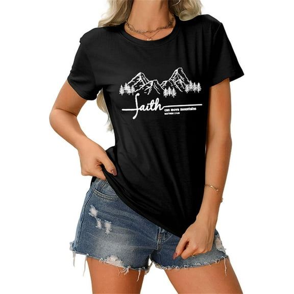 Mountain Graphic Hiking Shirt Faith Can Move Mountains Matthew 17:20 Women Summer Graphic Printed Hiking Tops