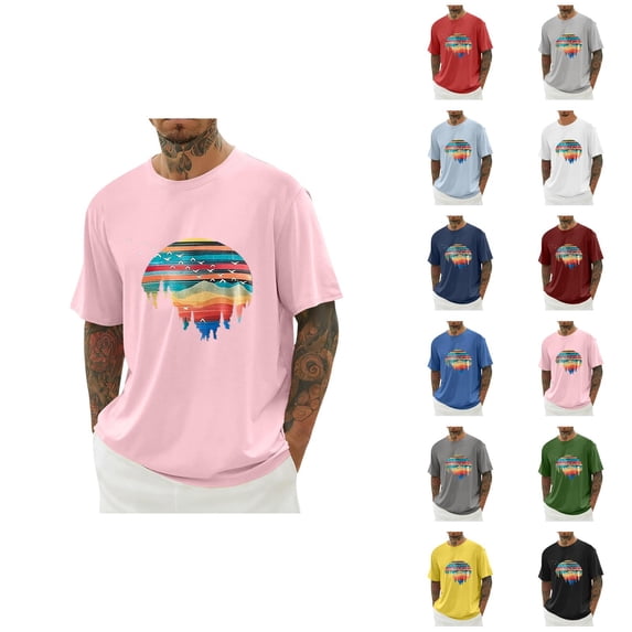 Mountain Graphic Tees for Men 2026 Summer Casual Short Sleeve Crewneck Hiking Camping T Shirts