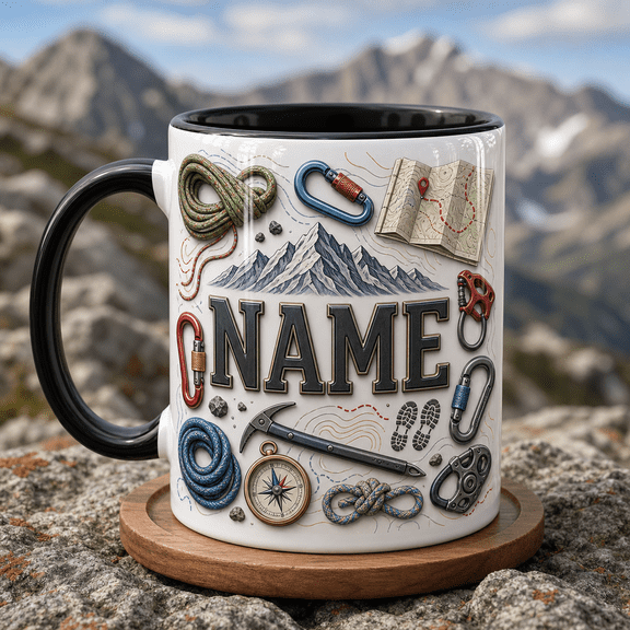 Mountain Guide Dad Custom Mug, Personalized Accent Mug with Climbing Rope Carabiners Map Gift