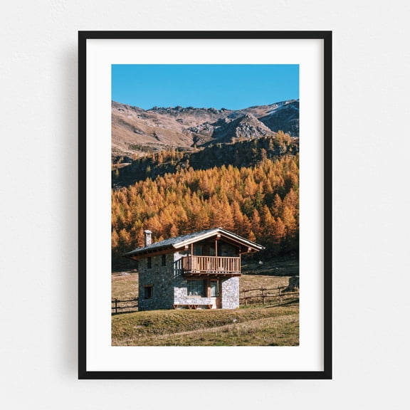 Mountain Haven - Cheneil Valle d'Aosta Italy Photography Autumn Mountain Landscape Rustic Nature Scenic Black Framed Wall Art Print 24 x 36 inches