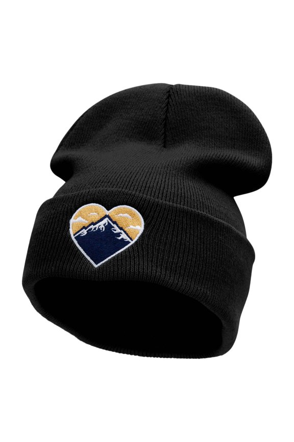 Mountain Heart Embroidered 12 Inch Long Knitted Beanie - Black OSFM