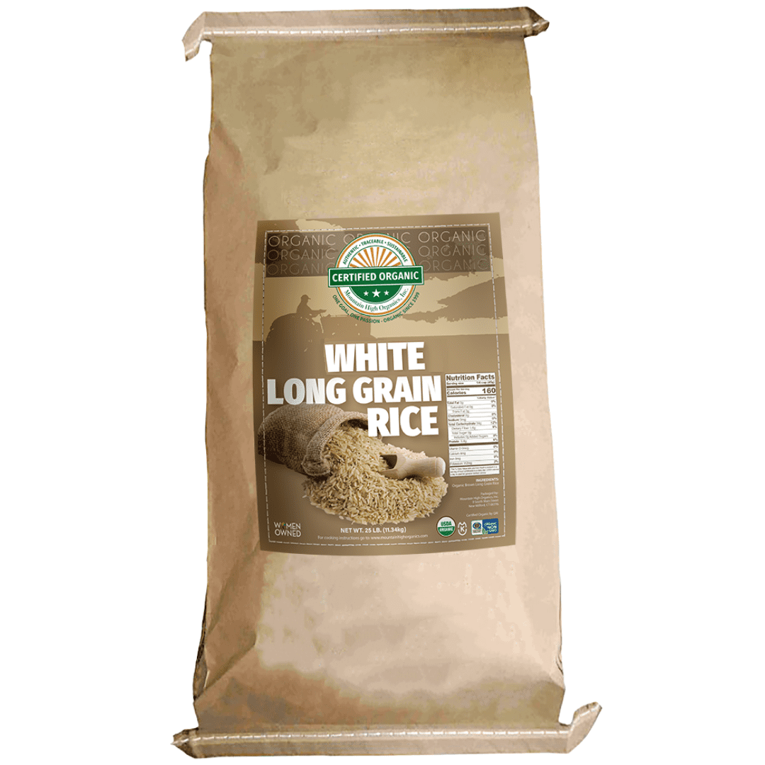 Rice, White Long Grain, 25LB BAG, USA Grown, USDA Certified Organic & GMO Free, Sustainable Farming Practices-Mountain High Organics