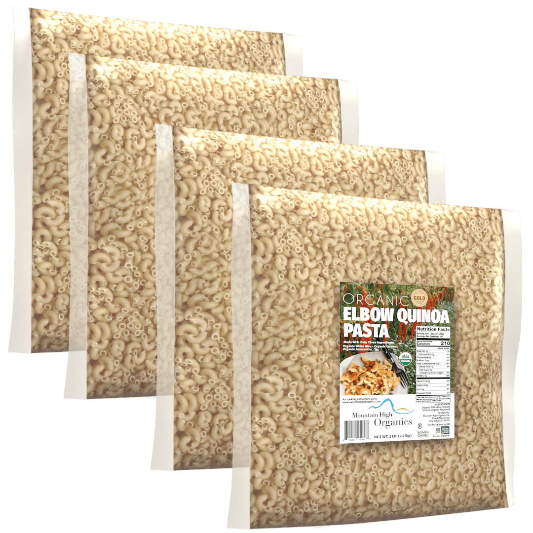 Pasta, Elbow 4/5LB BAGS Certified Gluten Free, USDA Organic & GMO Free,  Wheat & Corn-Free, Made w/3 Ingredients -Mountain High Organics