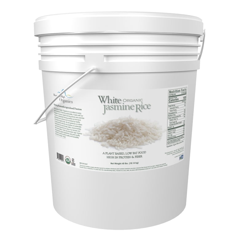 Rice, Jasmine White, 40LB Emergency Bucket, USDA Certified Organic