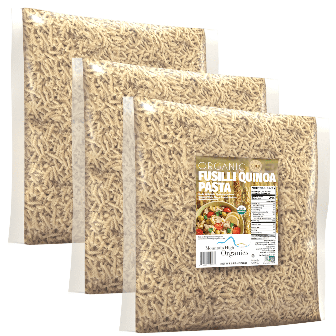 Pasta, Fusilli  3/5LB BAGS Certified Gluten Free, USDA Organic & GMO Free,  Wheat & Corn-Free, Made w/3 Ingredients -Mountain High Organics