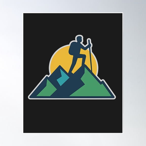 Mountain Hiker | Minimal Adventure Silhouette Design Poster Wall Art, Modern Wall Decor, 8x12 UNFRAMED