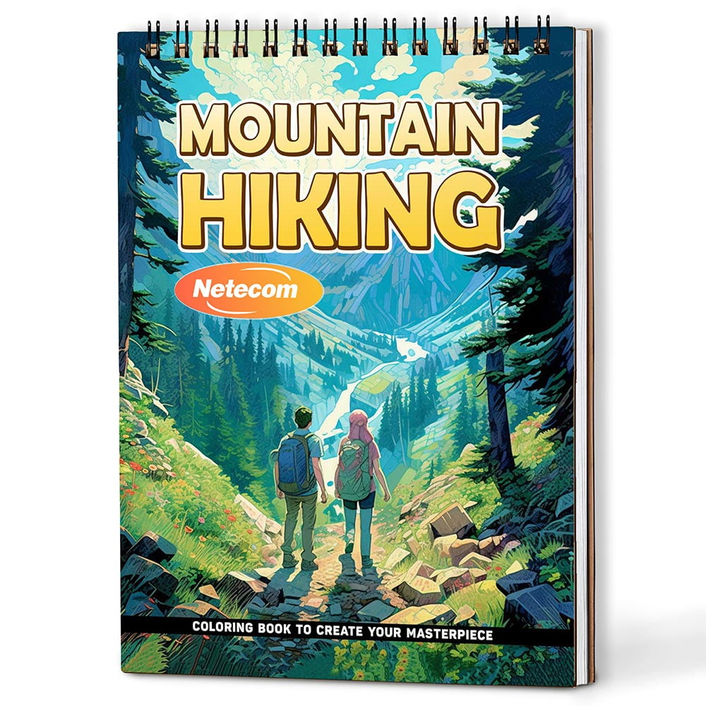 Mountain Hiking Coloring Book Spiral Bound For Adults, A5 Wooden Cover, 30 Captivating Coloring Pages of Mountain Hiking Escapes for Stress Relief and Relaxation