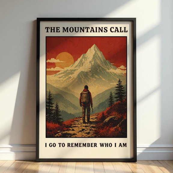 Mountain Hiking Poster Adventure Quote Print Vintage Nature Wall Art