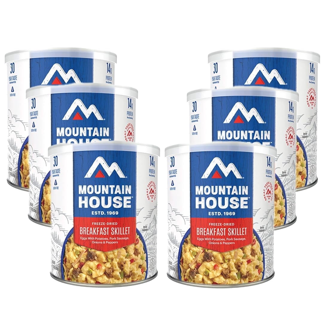Mountain House Breakfast Skillet Freeze-Dried Meal #10 Can – 8 Servings Each (Pack of 6) – Gluten-Free Survival Food with Eggs, Potatoes & Sausage – 30-Year Shelf Life – Emergency, Camping & Disaster