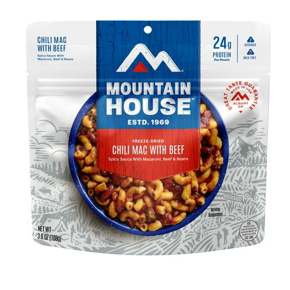 Mountain House Chili Mac w/Beef, Macaroni and Beef ,Freeze-Dried Food, 2 Servings, Wheat