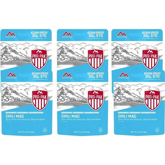 Mountain House Freeze Dried Chili Mac with Beef - Pro-Pak Emergency Survival Food for Camping, Hiking and Backpacking - 6 Pouches
