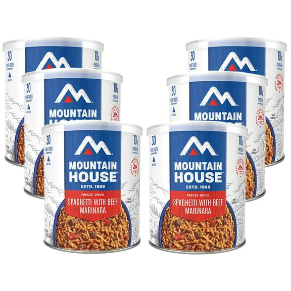 Mountain House Freeze-Dried Spaghetti with Beef Marinara #10 Can  6-Pack | Fully Cooked Emergency Survival Food | 7 Servings/ Can | Camping & Hiking Ready | 30-Year Shelf Life | Made in USA