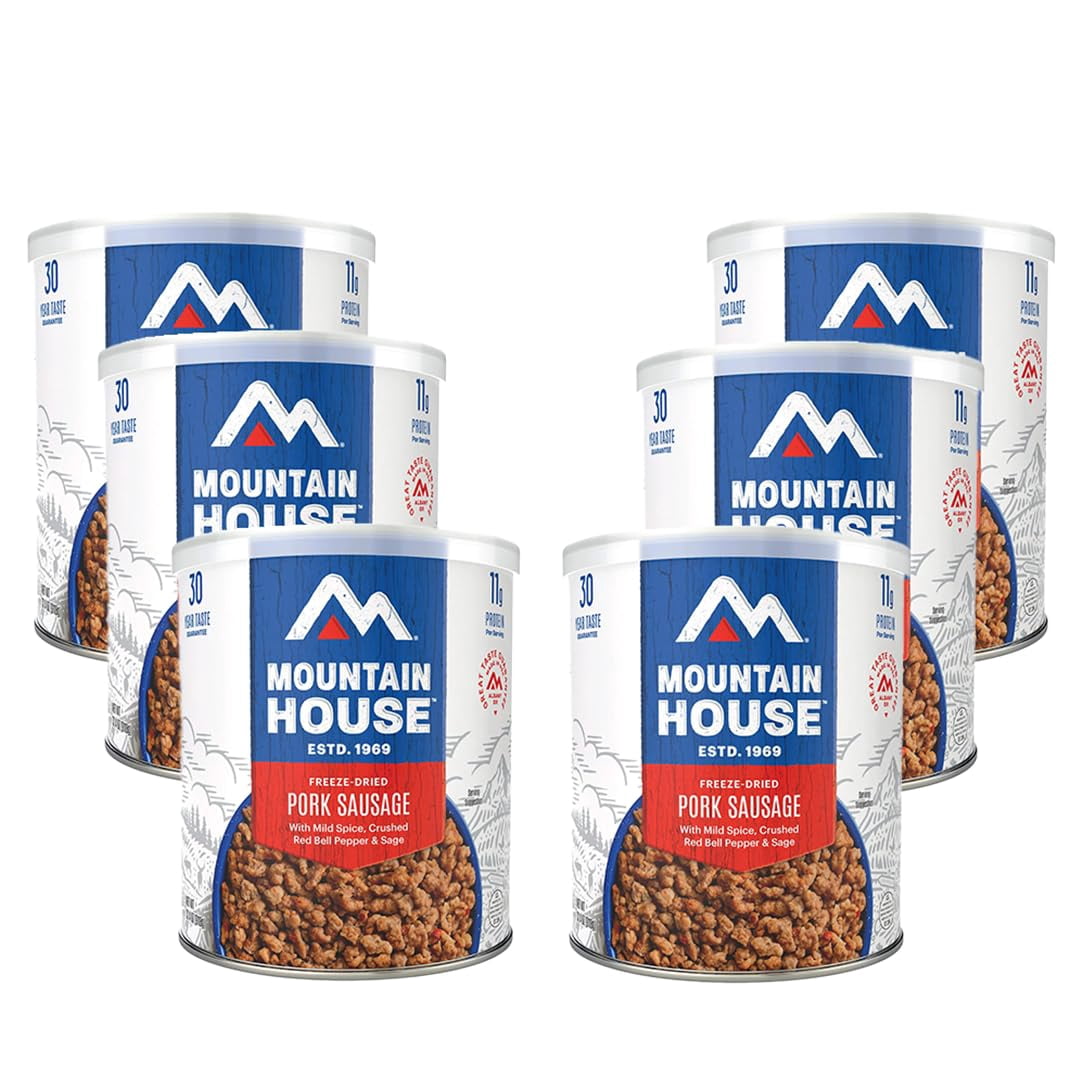 Mountain House Fully Cooked Pork Sausage with Mild Spice Freeze Dried Survival Camping Food, 32.4 oz, Can (6 Pack)