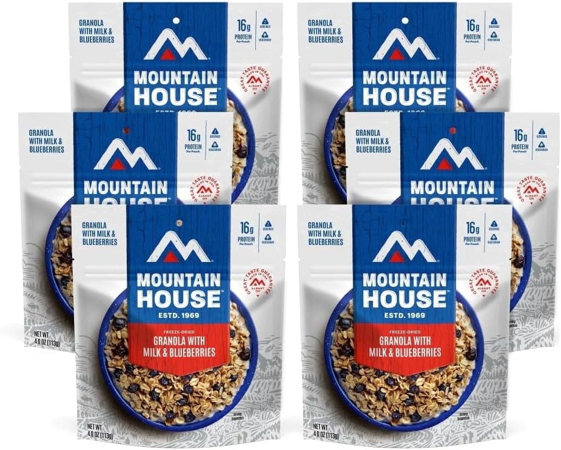 Mountain House Granola with Milk & Blueberries Pouch 6 Pack, 30 Years Shelf Life