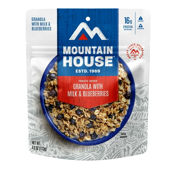Mountain House Granola with Milk & Blueberries, Freeze-Dried Food, 2 Servings