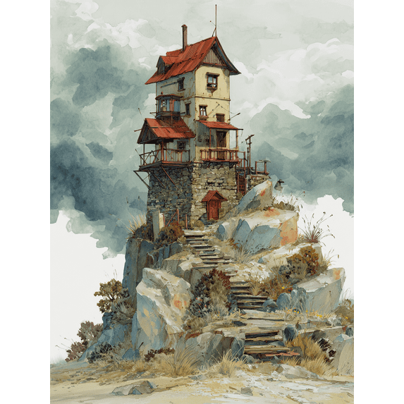 Mountain House Landscape Canvas Print, Ideal for Living Room, Bedroom, Office, Rustic Cabin Decor