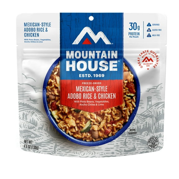 Mountain House Mexican Style Adobo Rice & Chicken, Freeze-Dried Camping & Backpacking Food, 2-Serving Pouch, Gluten-Free