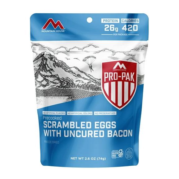 Mountain House Scrambled Eggs w/Bacon, Freeze-Dried Food, 1 Serving
