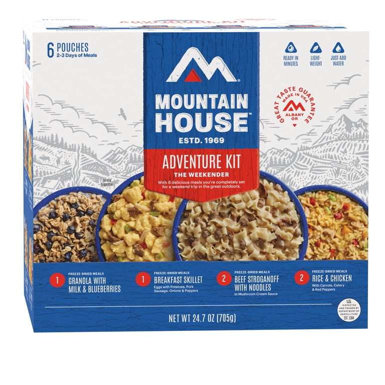 Mountain House Classic Bucket Freeze Dried Food - 24 Servings Assortment & Chili Mac With Beef 2-Servings (Backpacking, Camping)