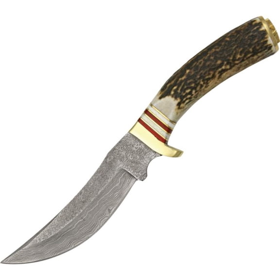 SANZ 10" Mountain Hunting Utility Knife With Stag Handle, Stainless Steel Blade and Leather Sheath