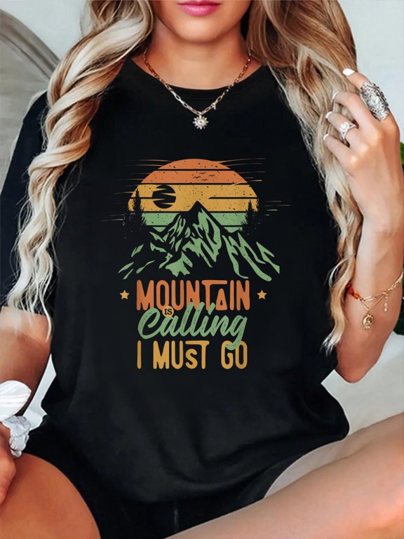 Mountain Is Calling, I Must Go Relaxed Fit Classic Comfort Cotton T-Shirt Women's Men's Graphic Tee Crew Neck summer vacation Tops