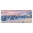 thumbnail image 1 of Mountain Kitchen Mat, Idyllic Winter Morning in Woodland Rising Sun Pine Trees Forest Snowy Foggy, Plush Decorative Kitchen Mat with Non Slip Backing, 47" X 19", Pale Pink White, by Ambesonne, 1 of 1