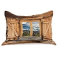 thumbnail image 1 of Mountain Knitted Quilt Pillowcover, Mountain and Sky View Wooden Shuttered Window Room on Top of the Hills Nature Look, Standard King Size Pillow Cover for Bedroom, 30" x 20", Multicolor, by Ambesonne, 1 of 2