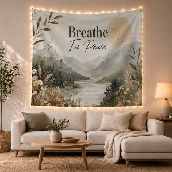 Mountain Lake Breathe with Peace, Mystical Fantasy for Space Lovers, Galaxy Room Decor Room Accent, Mother'S Day Gift, Tapestry Wall Hanging for Bedroom and Dorm