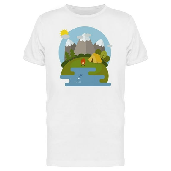 Mountain Lake Camping Doodle T-Shirt Men -Image by Shutterstock, Male Small