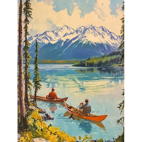Mountain Lake Canoes Canvas Wall ArtSuitable for Living RoomBedroomOfficeBathroomKitchen Decoration.
