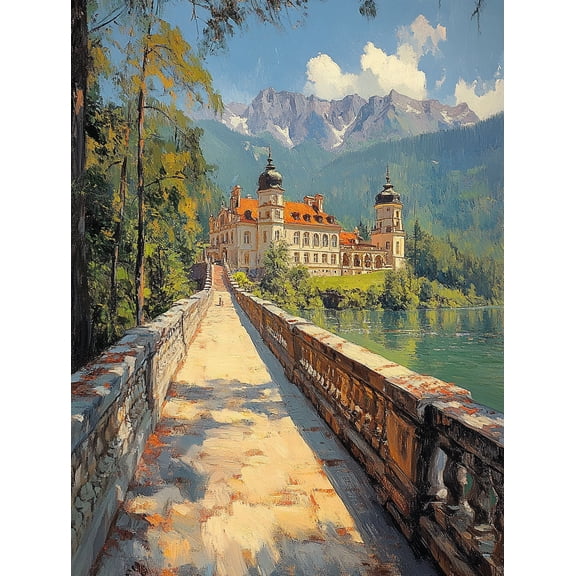 Mountain Lake Castle Canvas Wall Art,Perfect for Living Room,Bedroom,Office,Hallway,Hotel Decoration.