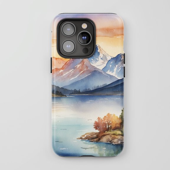 Mountain Lake Landscape For All iPhone Series Tough Phone Case Watercolor Nature
