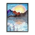 thumbnail image 1 of Mountain Lake Nature Outline Landscape Graphic Art Black Framed Art Print Wall Art, 1 of 7