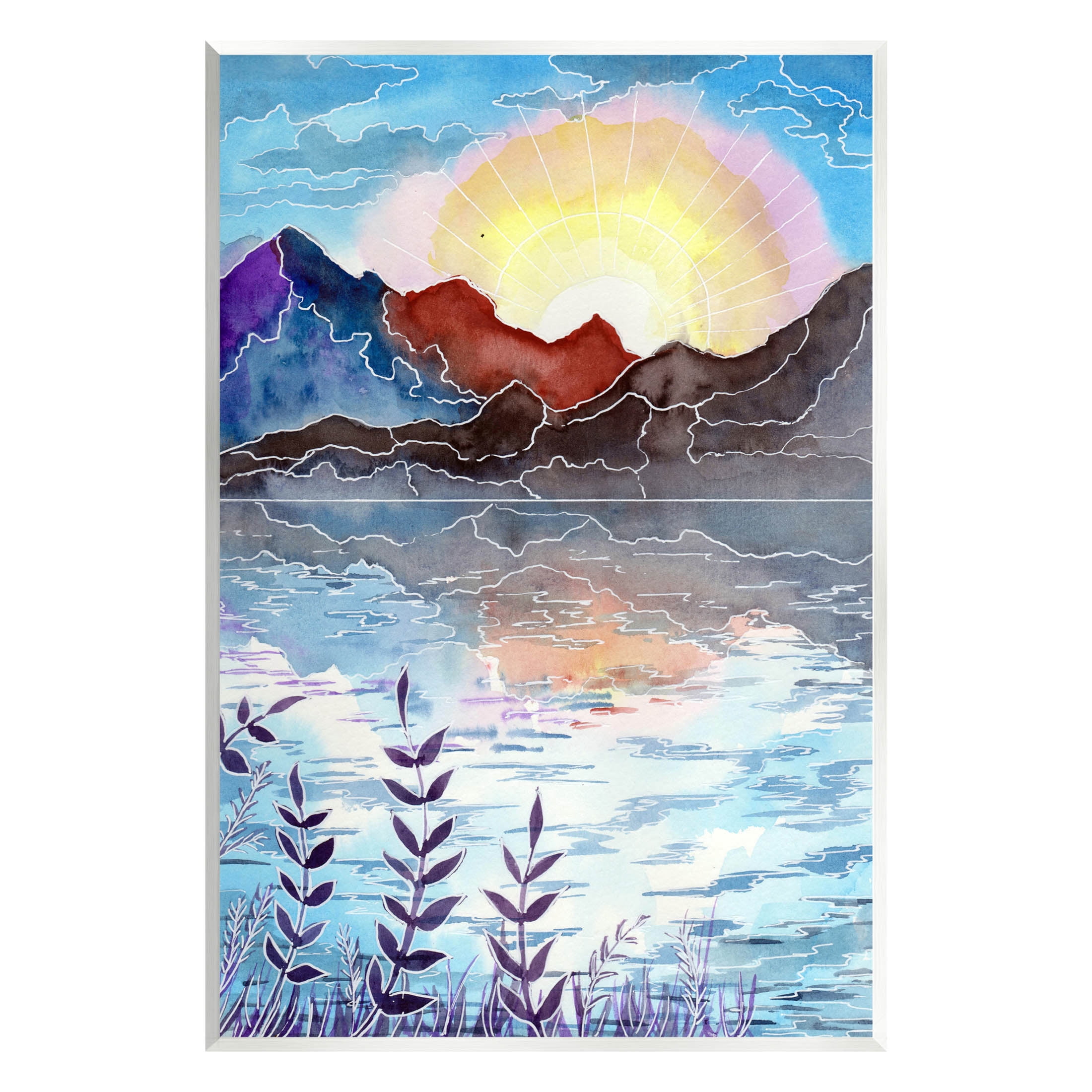 Mountain Lake Nature Outline Landscape Graphic Art Unframed Art Print Wall Art