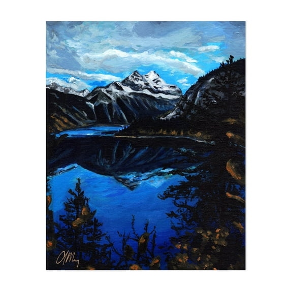 Mountain Lake - Painting Mountain Landscape Nature Lake Scenic Snow Winter Unframed Wall Art Print 36 x 48 inches