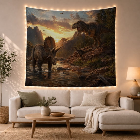 Mountain Lake Prehistoric with Wilderness During Hour Sunrise, Mystical Fantasy for Space Lovers, Galaxy Room Decor, Housewarming Gift, Tapestry Wall Hanging for Bedroom and Dorm