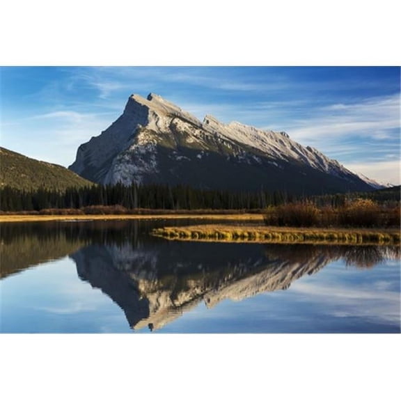Mountain Lake Reflecting Mountain At Sunset with Blue Sky & Clouds Banff National Park - Alberta Canada Poster Print by Michael Interisano, 19 x 12