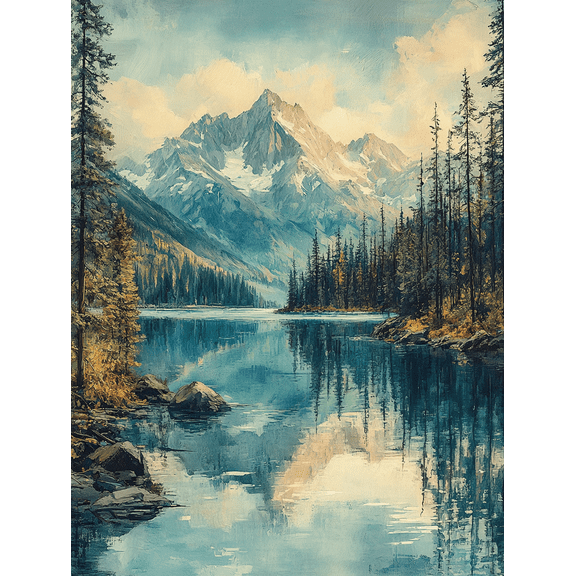 Mountain Lake Reflection Canvas Print/Wall Art，Perfect for Living Room，Office，，Restaurant Decoration