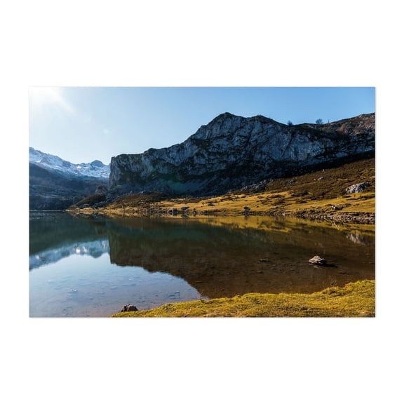 Mountain Lake Reflection - Covadonga Spain Photography Lake Mountain Scenic Nature Landscape Water Wilderness Unframed Wall Art Print 32 x 48 inches
