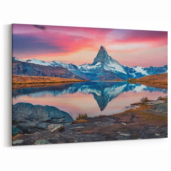 Mountain Lake Reflection Photography - Alpine Snow Peak Fine Art Canvas
