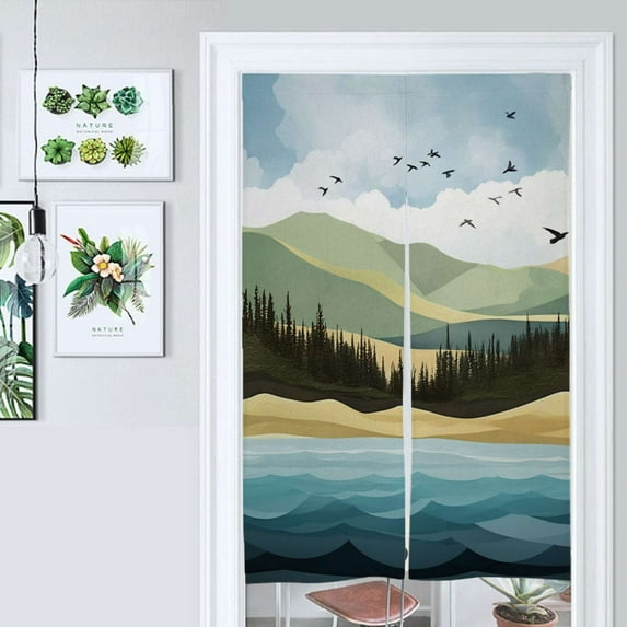 Mountain Lake Reflections Door Curtain Nordic Living Room DoorCurtain Porch Partition Curtain Kitchen Rative Half Curtain