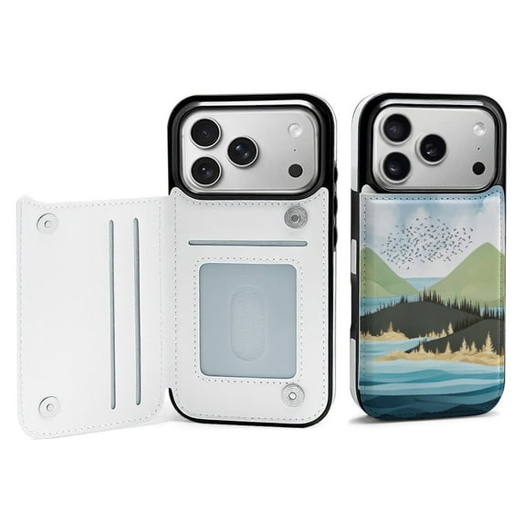Mountain Lake Reflections Leather Wallet Case for iPhone13 mini Wallet Case Card Holder Flip