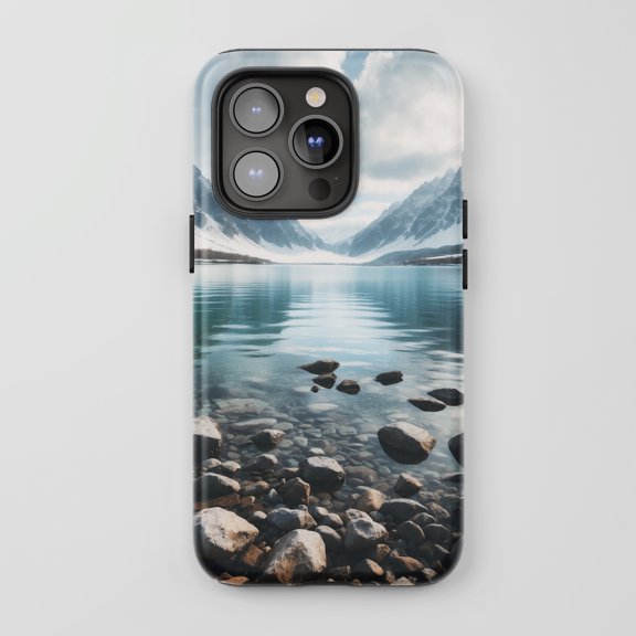 Mountain Lake Rocks Design For All iPhone Series Tough Phone Case Nature Blue