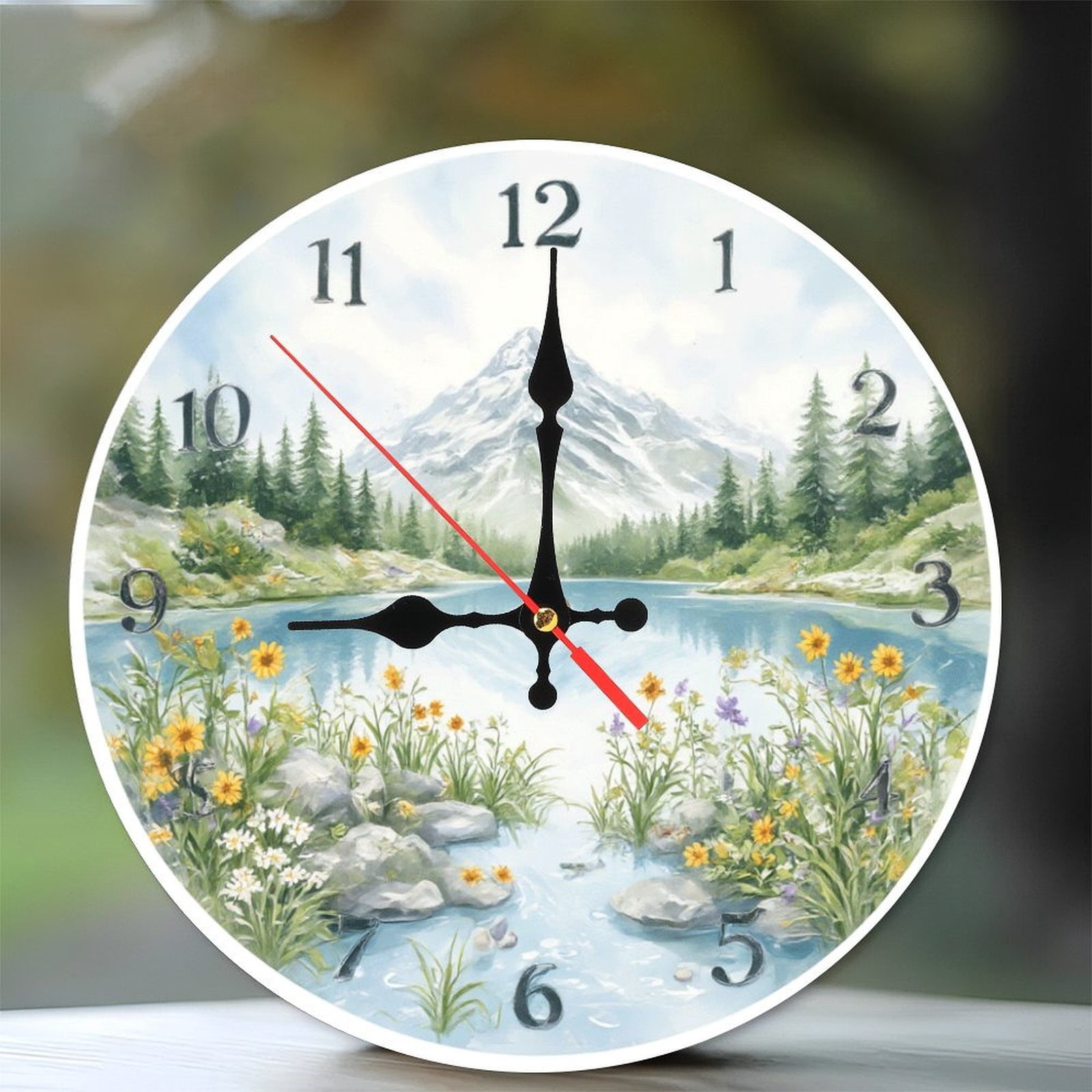Clock Sencery Mountain Lake Scenery Wall Clock Home Decor Quiet Non Ticking 10-Inch ...