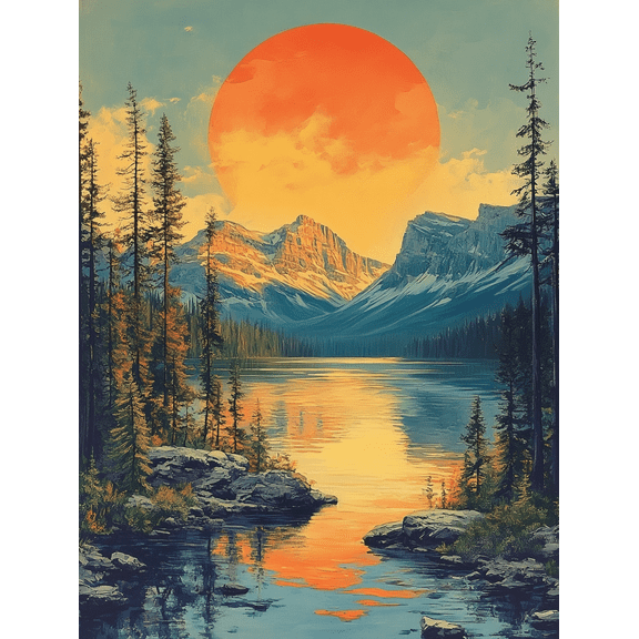 Mountain Lake Sunset Canvas Print/Wall Art Suitable for Living Room Bedroom Office Bathroom and Hallway Decoration.
