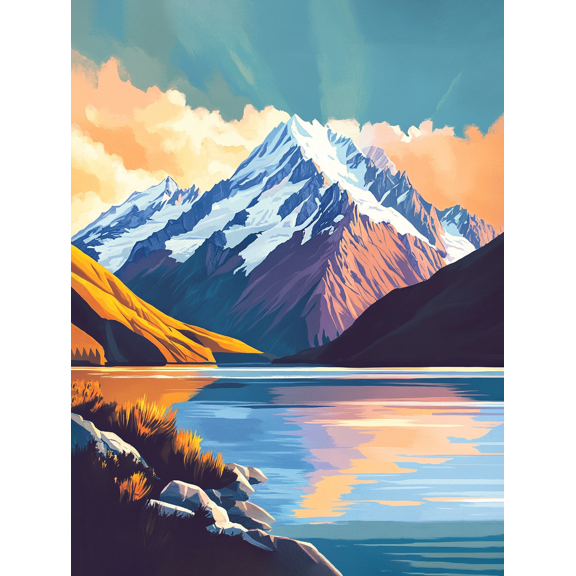 Mountain Lake Sunset Canvas Print/Wall Art Suitable for Living Room Bedroom Office Hotel and Restaurant Decoration.